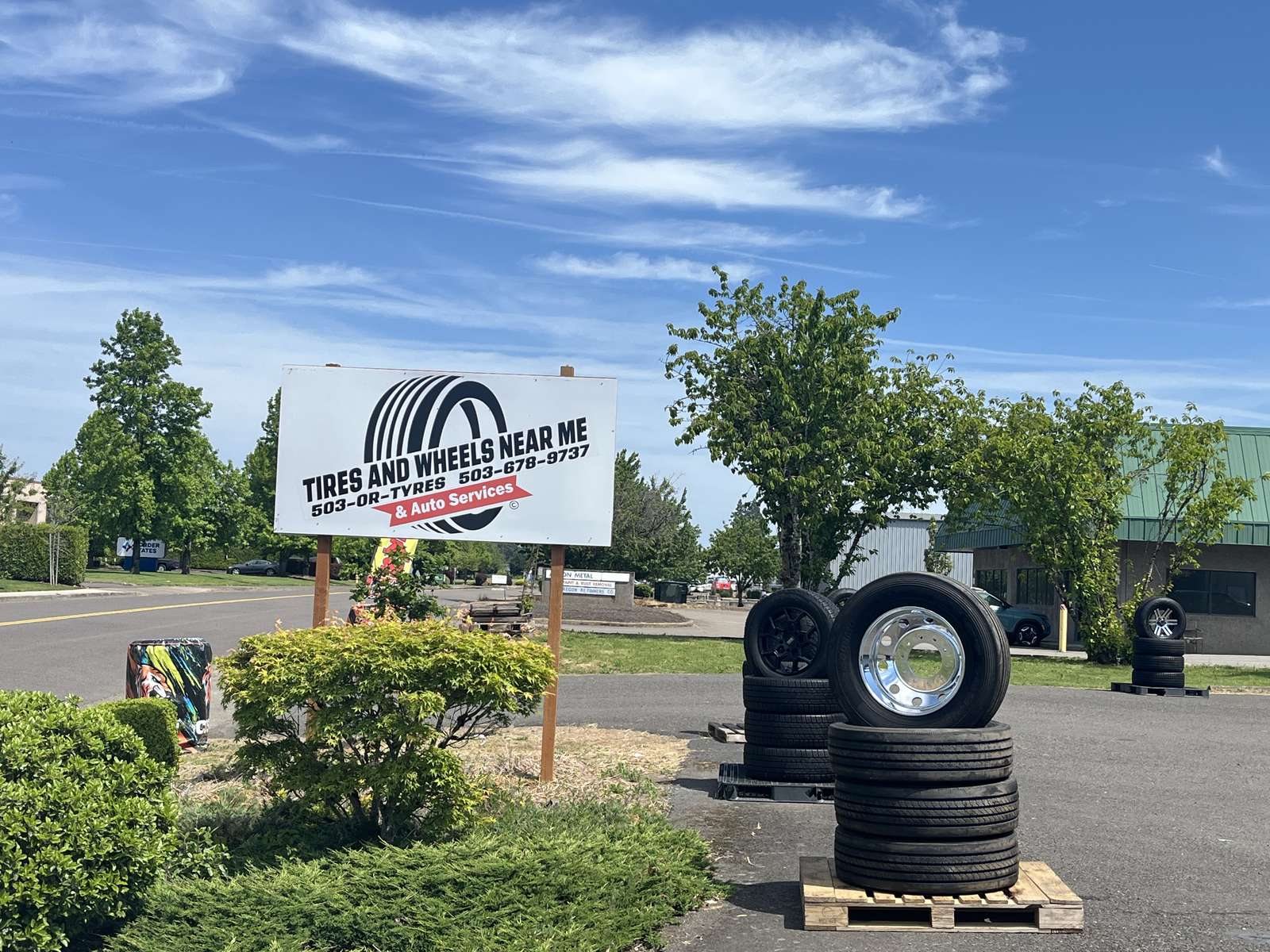 Tires & Wheels Near Me storefront and tire display in Hubbard Oregon