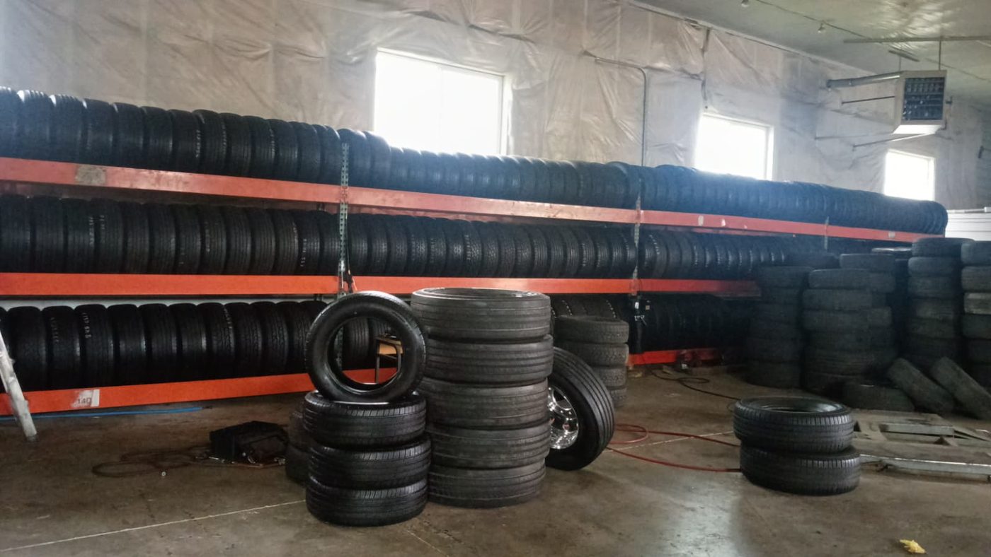 Tire racks and service area at the Hubbard shop