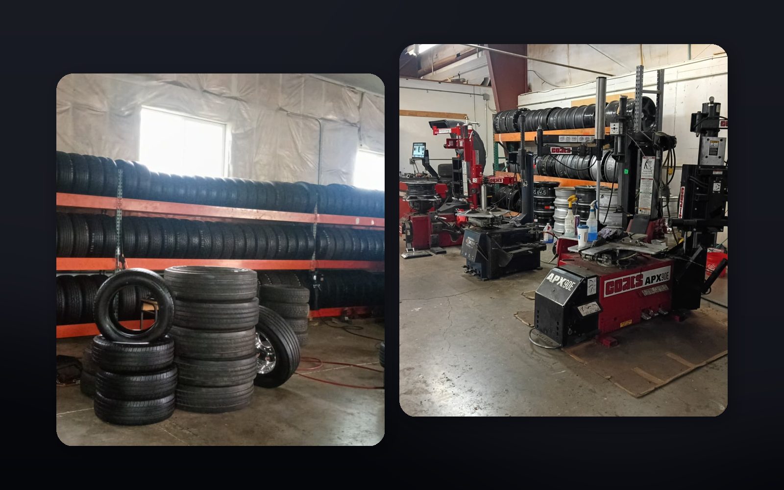 Service areas at the Hubbard and Hillsboro tire shops